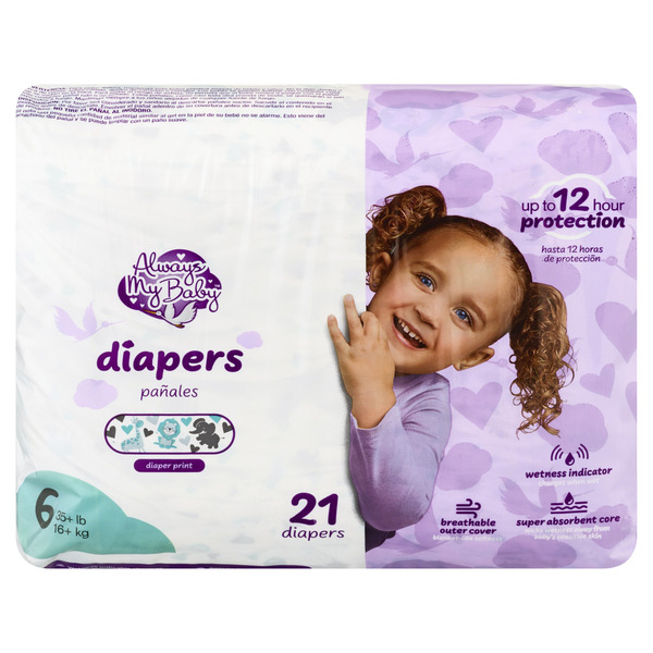 Always My Baby Size 6 Baby Diapers 35+ lb - 21 ct pkg