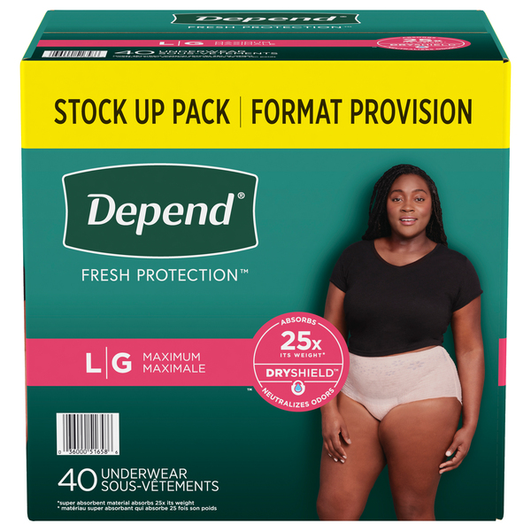 Depend Women's Fresh Protection Incontinence Underwear Maximum Blush L - 40  ct pkg