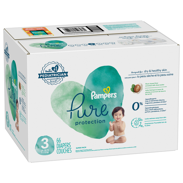 Pampers Pure Protection Size 3 Baby Diapers 16 28 lb 66 ct box
