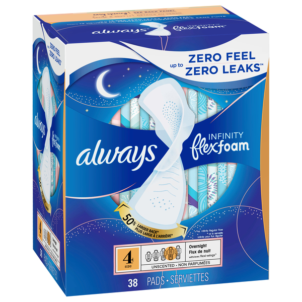 Always Infinity FlexFoam Pads for Women Size 4 Overnight