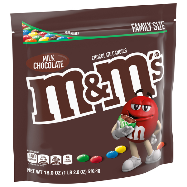M&M'S Dark Chocolate Candy, Family Size, 18 oz Resealable Bulk Candy Bag