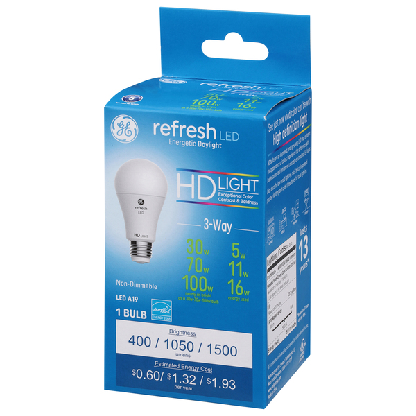 GE Refresh LED HD Daylight Light Bulb 3 Way 30 70 100w Non Dimmable 1 ct box GIANT