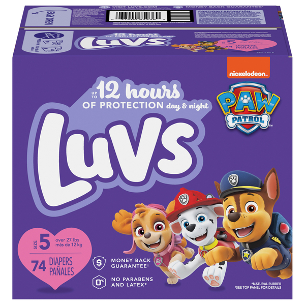 Luvs Paw Patrol Size 5 Baby Diapers 27+ lb - 74 ct box