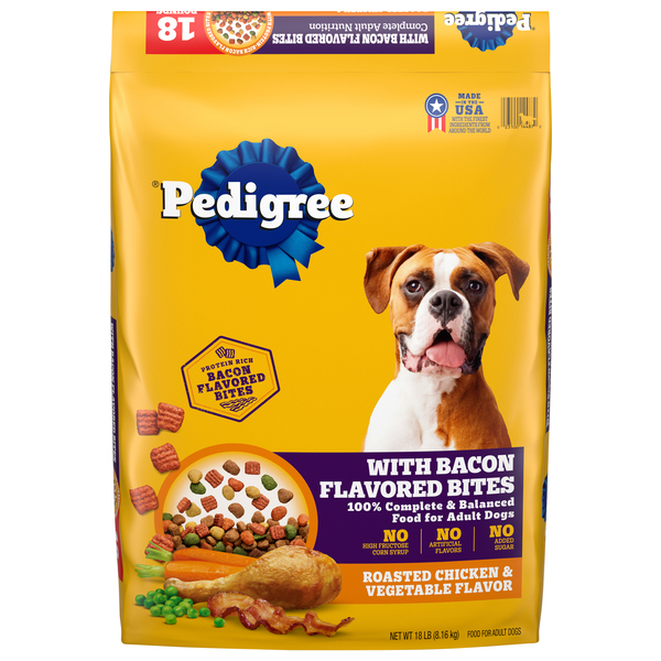 PEDIGREE Roasted Chicken Vegetable with Bacon Bites Adult Dry Dog Food 18 lb bag GIANT
