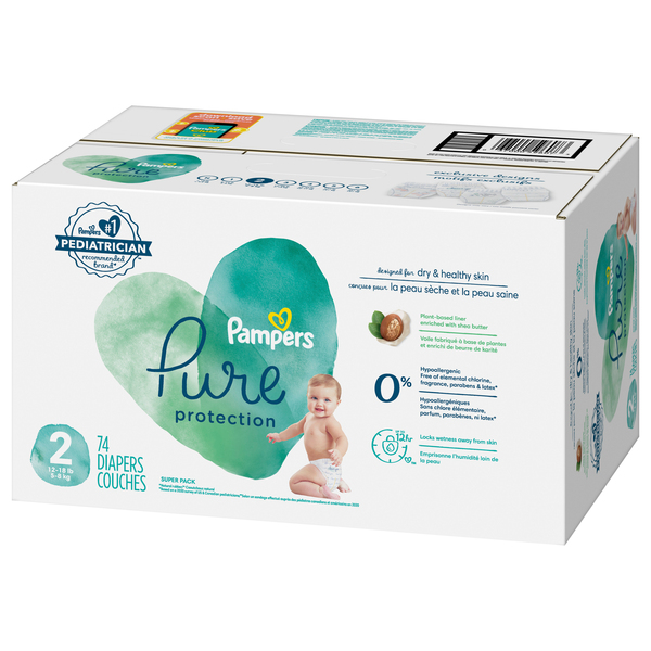 Pampers Pure Protection Size 2 Diapers 12 18 lbs 74 ct box