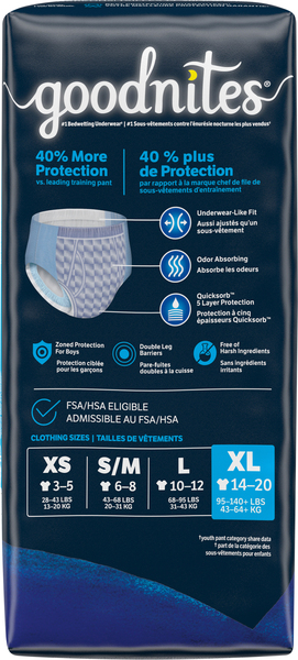 Goodnites Boys' Nighttime Bedwetting Underwear, Size XL (95-140+ lbs), 9 Ct