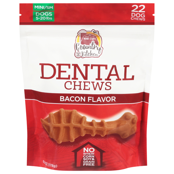 Country Kitchen Dental Dog Chews Bacon Flavor Mini Small 22 ct