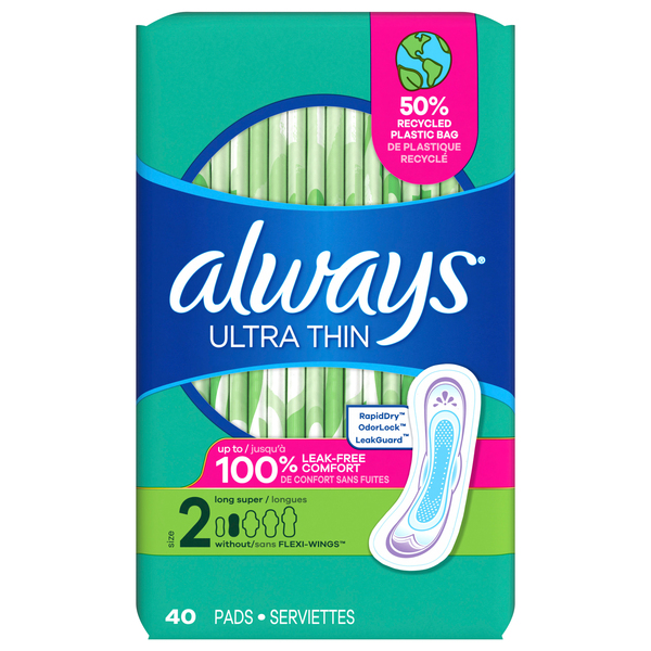Always Ultra Thin Daytime Pads with Wings, Size 3, Extra Long Super,  Unscented, 17 CT - 17 ea
