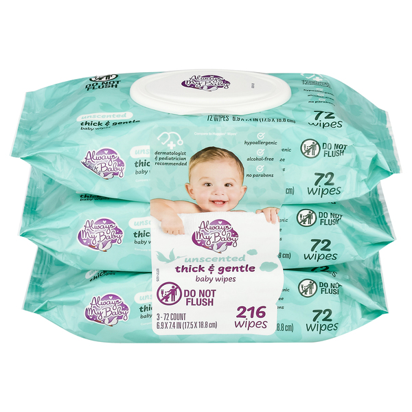 Always My Baby Thick Gentle Unscented Baby Wipes Pop Top 3 pk