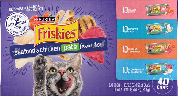 Friskies Seafood Chicken Pate Favorites Variety Adult Wet Cat Food 40 ct 13.75 lb box Giant