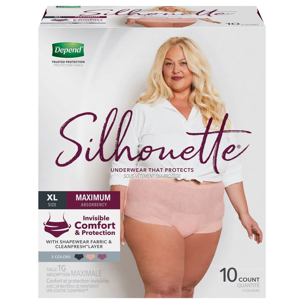 Depend Women's Silhouette Incontinence Underwear Maximum 3 Colors XL - 10  ct box