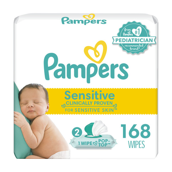 Pampers Sensitive Fragrance Free Baby Wipes Pop Top 2 pk 168 ct pkg MARTIN S