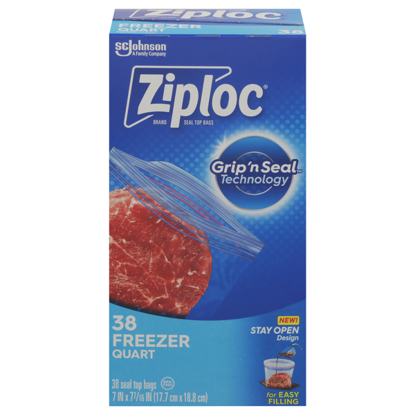 Ziploc Double Zipper Quart Freezer Bags - 38 ct box