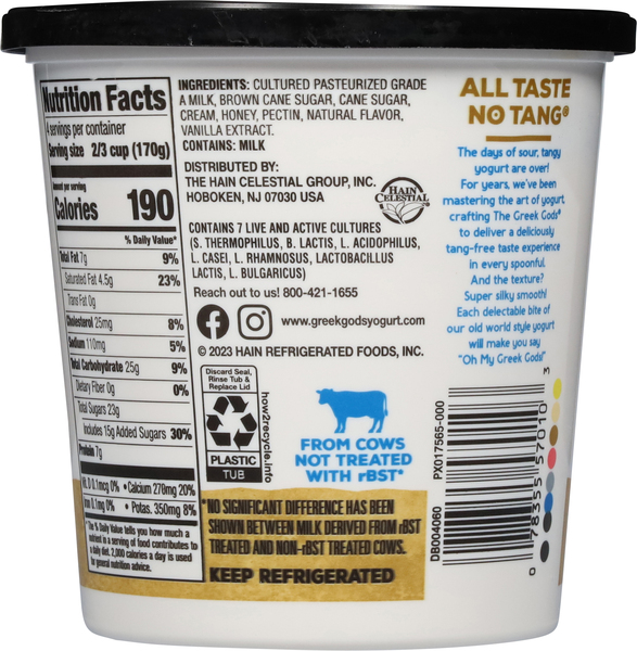 The Greek Gods Honey Vanilla Greek Style Yogurt 24 oz tub Food Lion