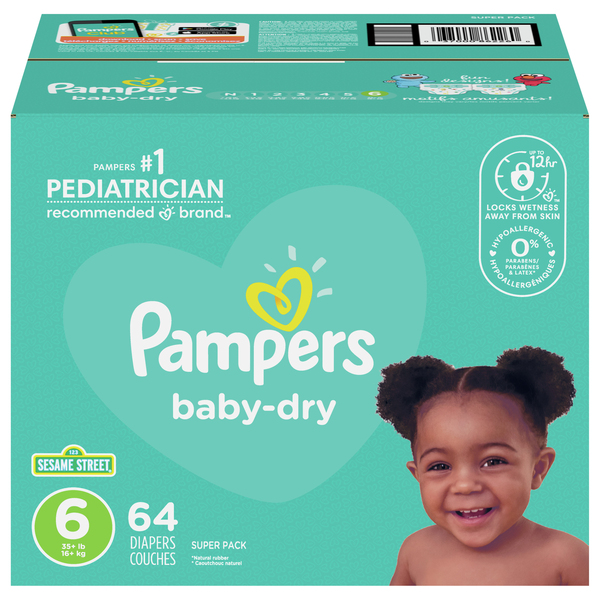 Pampers Baby Dry Size 6 Baby Diapers 35+ lb - 64 ct box