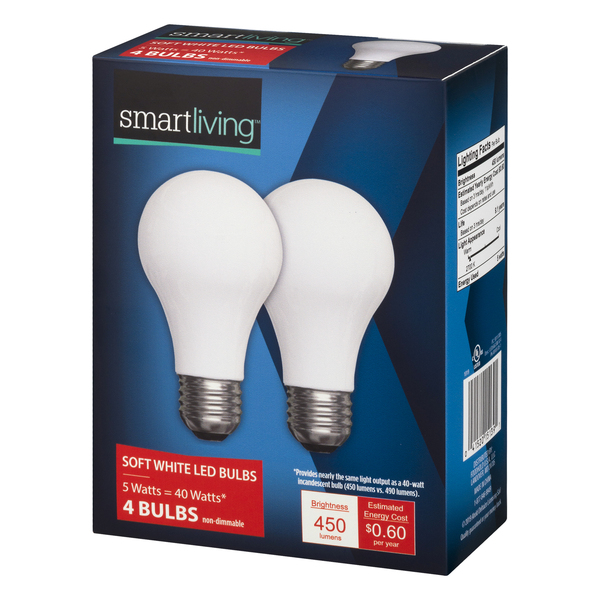 Smart Living LED Soft White Light Bulbs 5 Watt 4 ct pkg GIANT