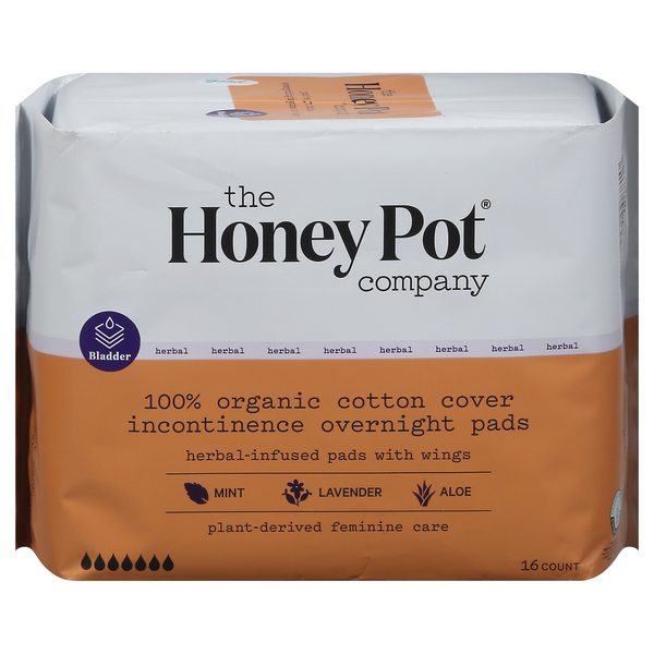 The Honey Pot Pads, Herbal-Infused, with Wings, 100% Organic Cotton Cover, Regular - 20 pads