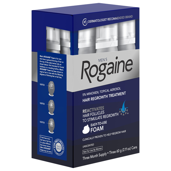 Rogaine Men's 5% Minoxidil Hair Regrowth Treatment Unscented - 3 ct - oz btl GIANT