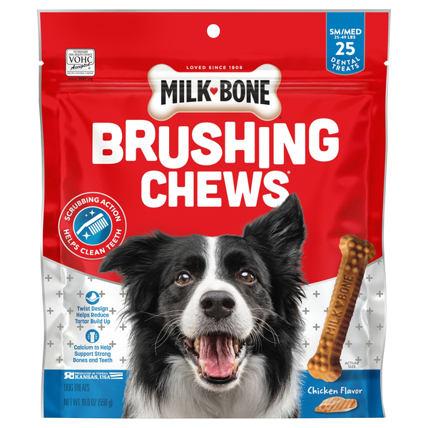 Milk Bone Brushing Chews Chicken Flavor Small Med Dental Dog Treats 25 ct 19.6 oz box GIANT