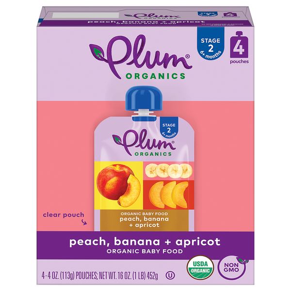 Plum Organics Just Peaches Stage 1 Baby Food Pouch 6 Pk / 3.5 oz