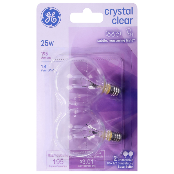 GE Decorative Light Bulb Globe Crystal Clear 25 Watt 2 ct pkg