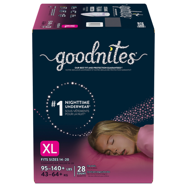 GoodNites Girls XL Nighttime Underwear 95-140+ lb - 28 ct box