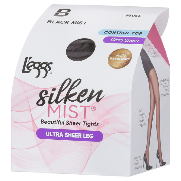 L'eggs Silken Mist Control Top Tights Black Mist Ultra Sheer Leg Size B - 1  ct pkg