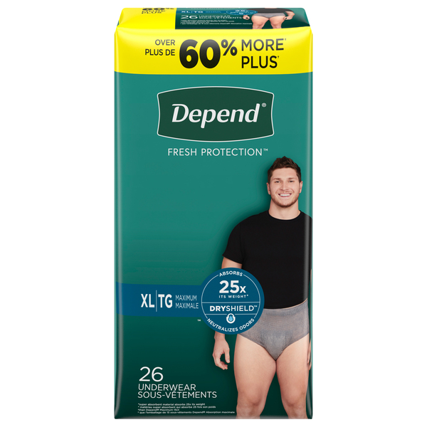 Depend Men's Fresh Protection Incontinence Underwear Maximum Gray XL - 26  ct pkg