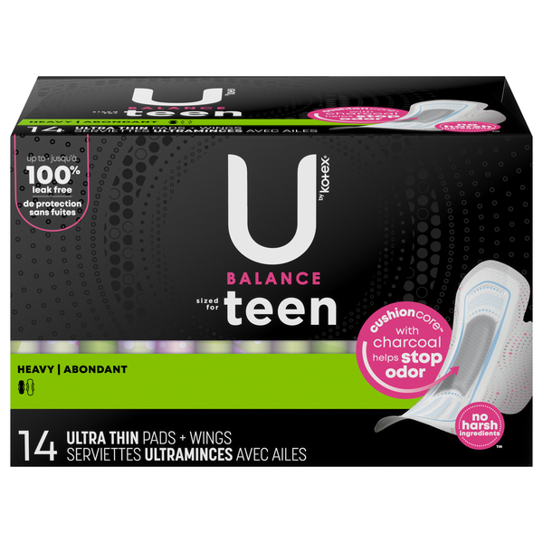 U by Kotex Teen Ultrathin Pads with Wings Extra Absorbency - 14 ct box