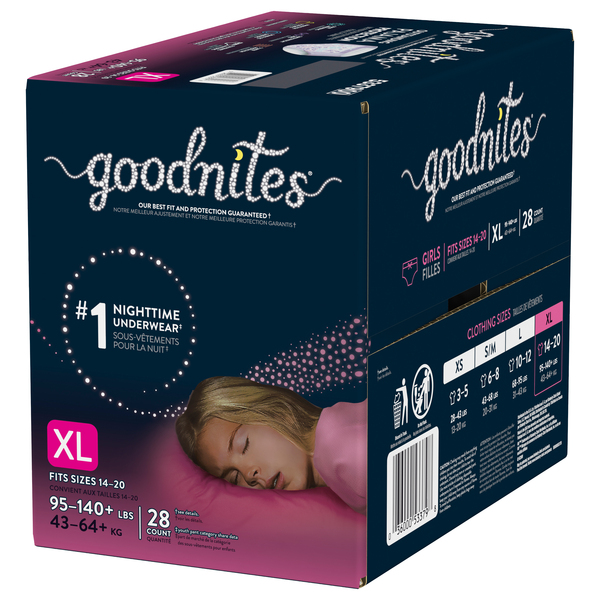 GoodNites Nighttime Underwear Girls XL (95-140+) lbs - 28 ct box