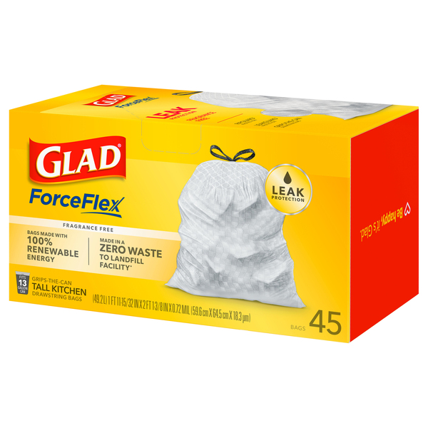 Glad ForceFlex Grips-The-Can Tall Kitchen Drawstring Bags, 120 count