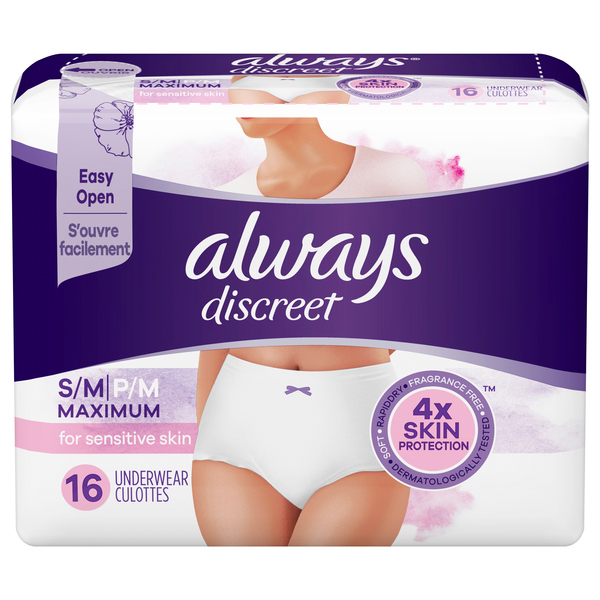 Always Women's Discreet Incontinence Underwear Sensitive Skin