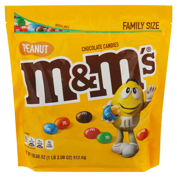 M&M's Peanut Milk Chocolate Candy, Family Size - 18.08 oz Bulk Bag