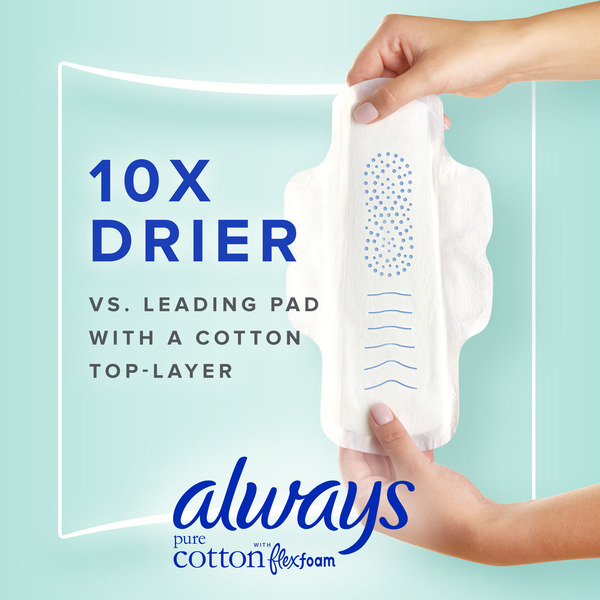 Always Pure Cotton FlexFoam Pads with Wings Overnight Absorbency Size 4  Unscented, 20 count - Foods Co.