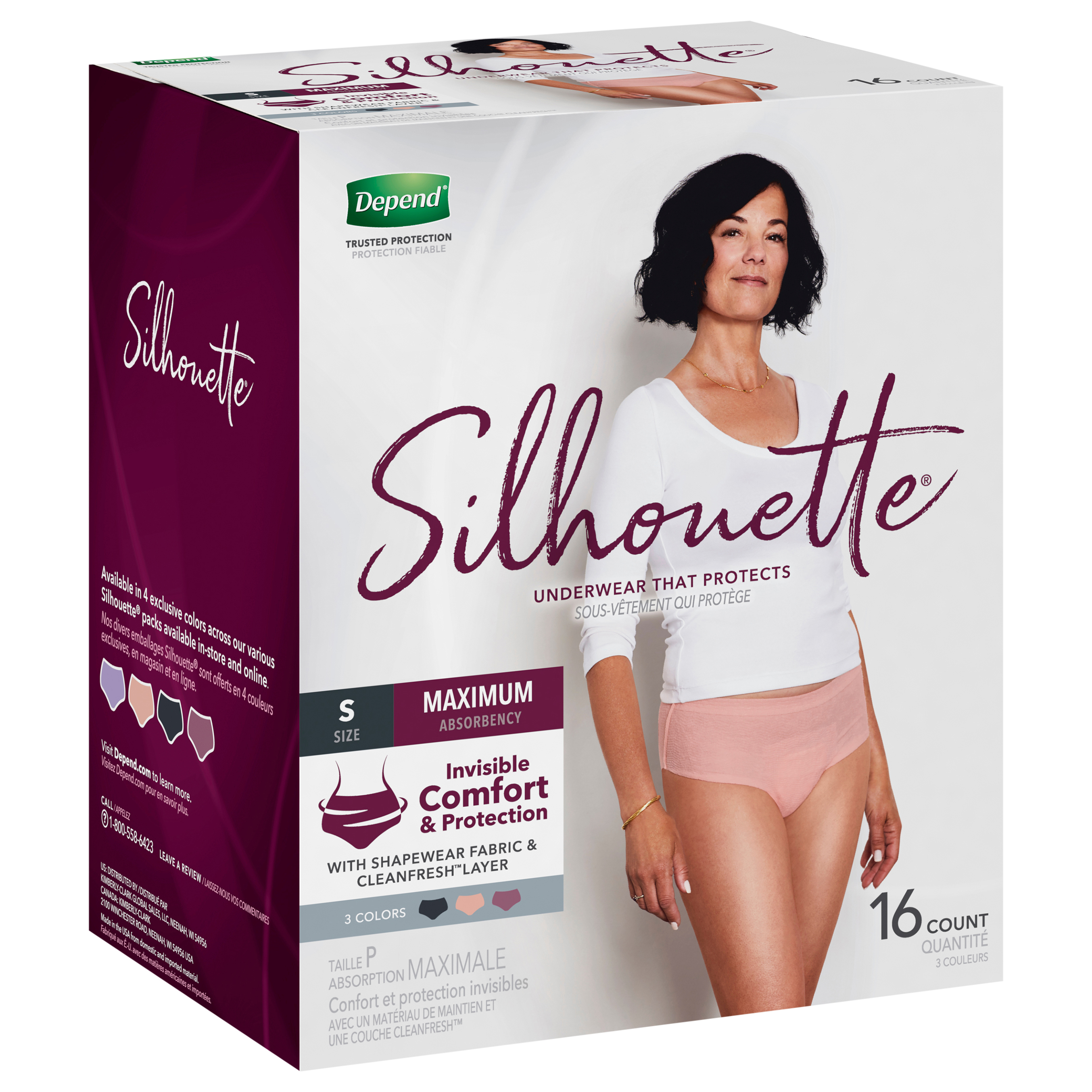 Depend Silhouette Adult Incontinence and Postpartum Underwear for Women,  Large (40–52 Waist), Maximum Absorbency, Purple, 52 Count (2 Packs of 26)