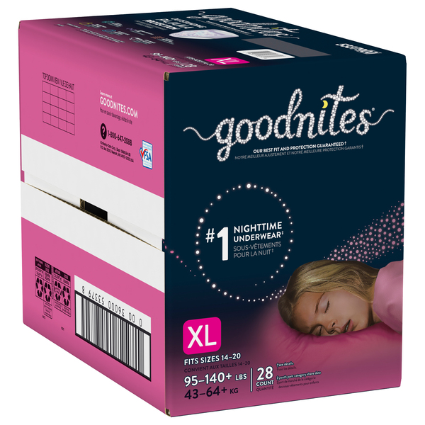 GoodNites Nighttime Underwear Girls XL (95-140+) lbs - 28 ct box