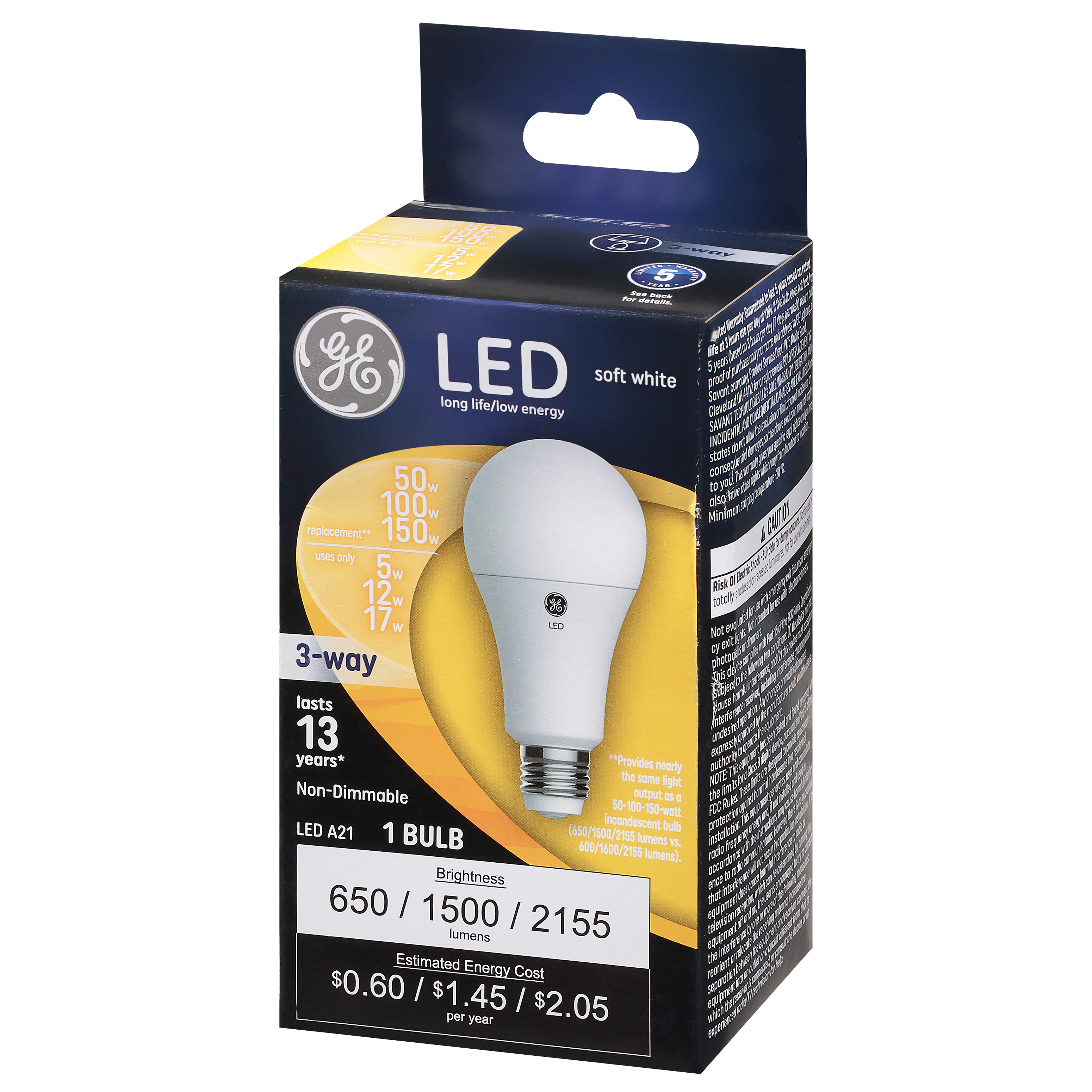 GE LED 3 Way Light Bulb Soft White Non Dimmable 50 100 150 Watt