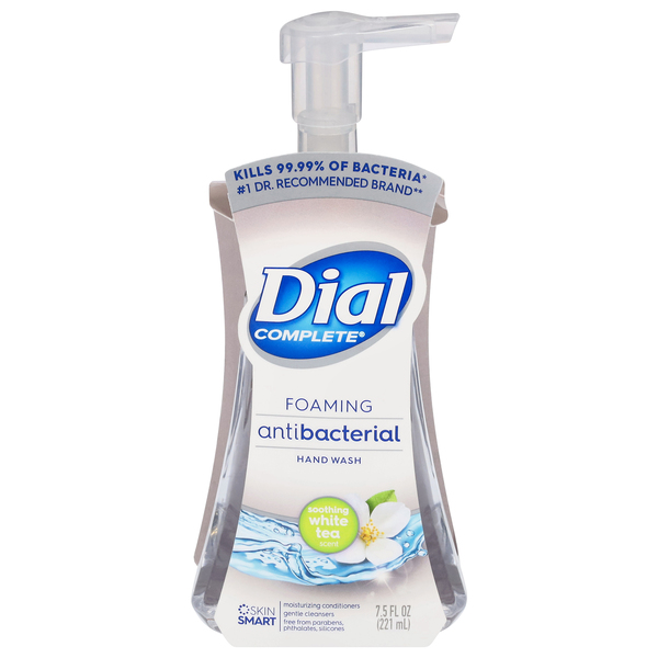 Dial Foaming Antibacterial Hand Wash Soothing White Tea Pump 7.5 oz btl GIANT