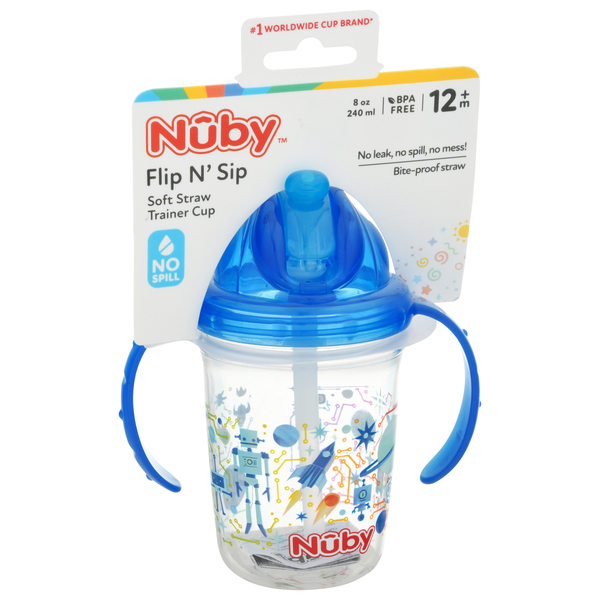 Nuby Flip N Sip Soft Straw Trainer Cup 8 oz 12 m 1 ct pkg