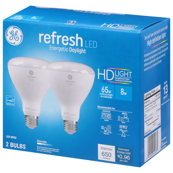GE Refresh LED HD Daylight Light Bulb 65w Dimmable 2 ct box MARTIN S