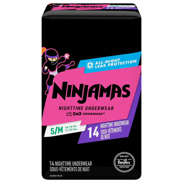 Ninjamas Nighttime Underwear All Night Leak Protection Boy S/M (38-65) lbs  - 14 ct pkg