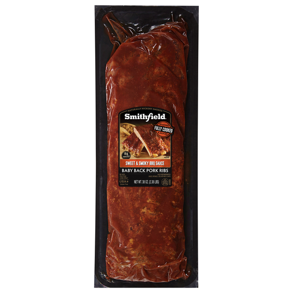 Smithfield Pork Baby Back Ribs in Sweet Smoky BBQ Sauce 38 oz pkg MARTIN S