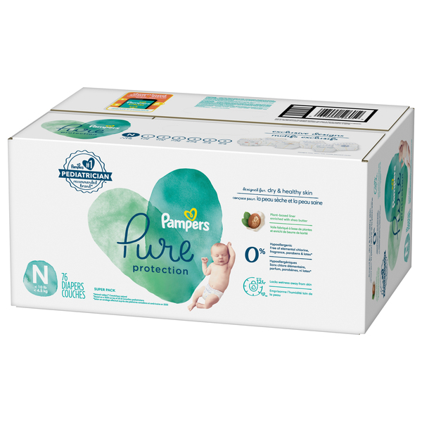 Diapers Newborn/Size 0 (<10 lb), 76 Count - Pampers Pure