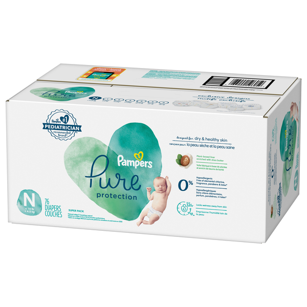 Pampers Pure Protection Newborn Diapers 10 lbs 76 ct box Stop