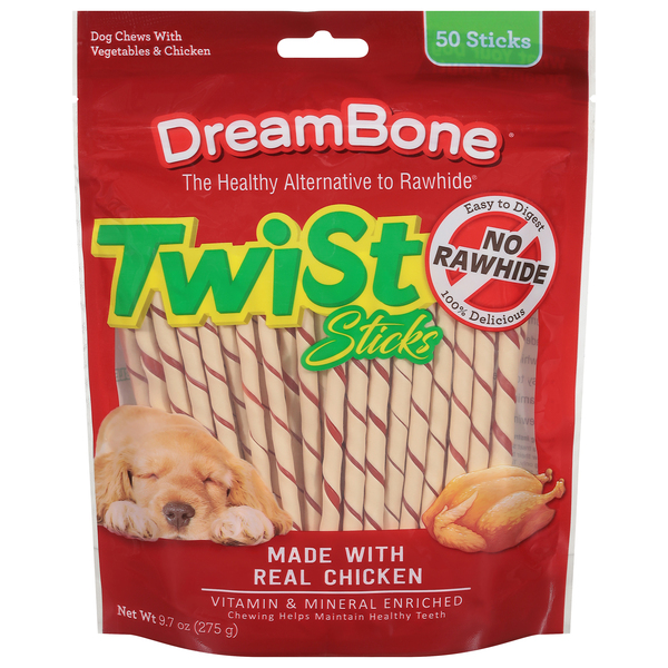 DreamBone Twist Sticks Vegetable Chicken Rawhide Free Dog Chews 50 ct 9.7 oz pkg Stop Shop
