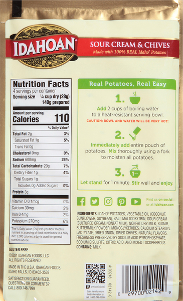 Idahoan Mashed Potatoes Sour Cream Chives 4 oz pkg MARTIN S