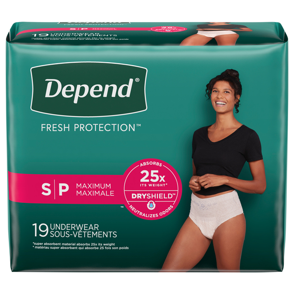 Depend Women Fresh Protection Incontinence Underwear Maximum Blush S - 19  ct pkg