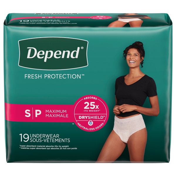 Depend Protective Underwear, Maximum Absorbency, Medium, Women, Blush, 30  per pack, case/2