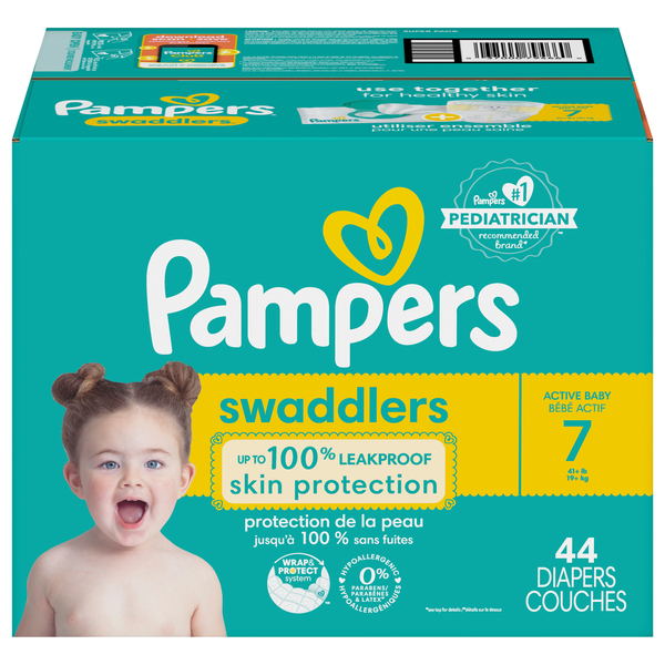 Pampers Swaddlers Super Pack Diapers Size 7 41+ lbs - 44 ct box