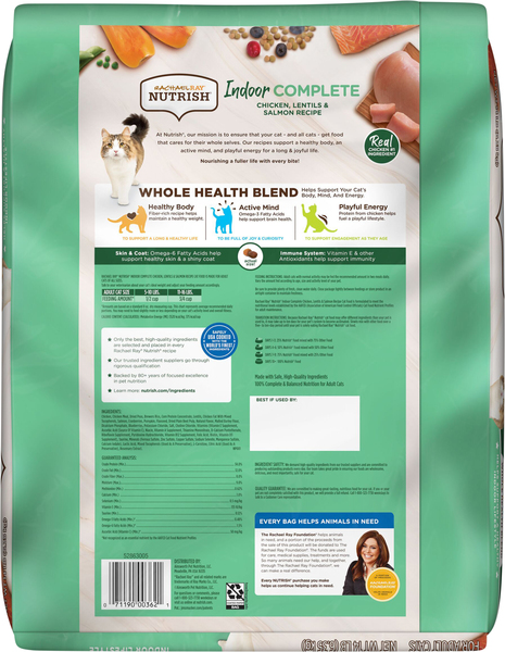 Rachael Ray Nutrish Indoor Complete Chicken Lentil Salmon Dry Cat Food 14 lb bag Stop Shop